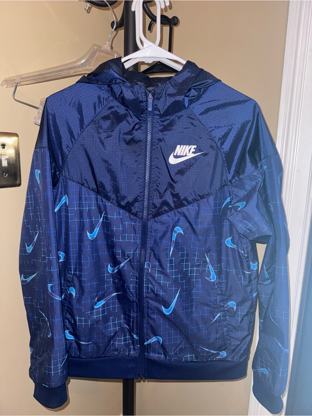 Nike Navy Jacket with Light Blue Swoosh Pattern-Like New